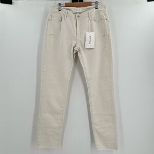 Frame LeGarcon NWT Mid Rise Straight Lightly Distressed Linen Blend Jeans Sz 25